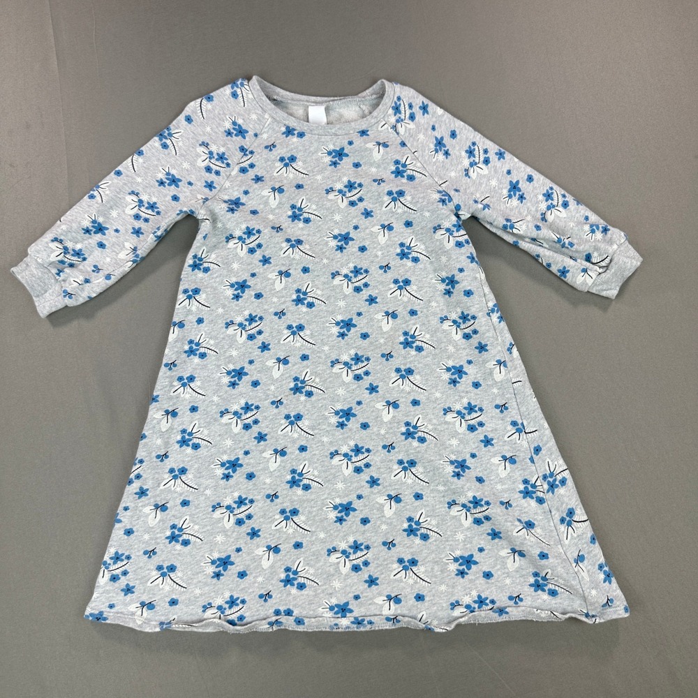 Harper Canyon Sweatshirt Dress Kids 7 Gray Blue Floral Cotton A-Line Excellent